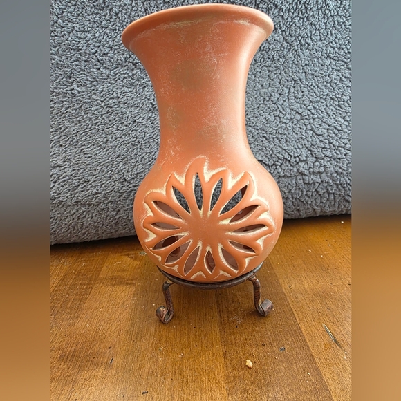Vintage Party Lite Terracotta Sun Face Chiminea Tealight Holder with Metal Stand - Picture 3 of 10